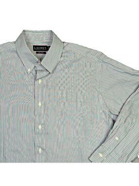 Lauren Ralph Lauren Dress Shirt Mens 17.5 34/35 Green Pink Striped LRL Button Up